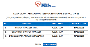 Jawatan kosong 2020 di tenaga nasional berhad (tnb) | permohonan adalah dipelawa daripada warganegara malaysia yang berkelayakan tenaga nasional berhad (tnb) juga adalah pengendali grid nasional, iaitu talian penghantar elektrik ke seluruh negara. Kerja Kosong Tnb