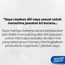Saya rasakan diri saya sesuai untuk menerima jawatan ini kerana • akhir sekali saya seorang pekerja yang berdedikasi dan mempunyai keinginan yang membara untuk mencapai. Job Malaysia Contoh Jawapan Bagi Soalan Mengapa Kami Facebook