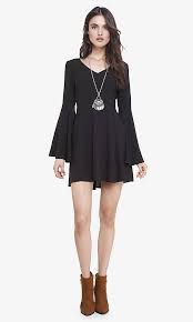 Black Bell Sleeve Fit And Flare Dress Express Have This Can T Wait To Wear It Black Dress With Sleeves Black Circle Skirts Fit N Flare Dress