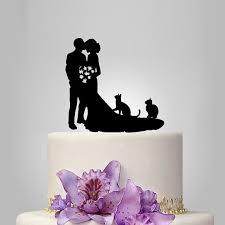 Family Wedding Cake Topper Birde And Groom Silhouette With Two Cats Pets Cake T Wedding Cake Topper Silhouette Cat Wedding Cake Topper Dog Cake Topper Wedding