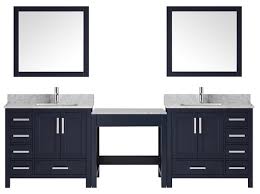 In this bath, the makeup counter is several inches lower than the surrounding vanity. Hot New Trend For 2018 Bathroom Vanities With Built In Makeup Tables