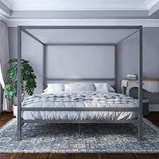 The emerson is beautifully crafted with scrollwork detailing on the canopy beds four posts, headboard and footboard to give it the. Dhp Modern Canopy Bed With Built In Headboard King Size Gray