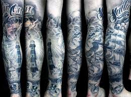 Black And Grey Leg Tattoos For Men Lighthouse Tattoo Black And Grey Google Search Leg Sleeve Tattoo Leg Tattoo Men Leg Tattoos