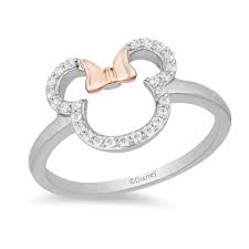 Mickey Mouse Minnie Mouse 1 6 Ct T W Diamond Outline Ring In Sterling Silver And 10k Rose Gold Size 7 Zales Outlet