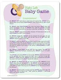 Printable Right Left Baby Game A Special Dinner Out Printable Baby Shower Games Baby Shower Gifts Baby Shower Fun