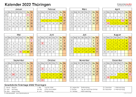 Die weihnachtsferien 2022 sind in thüringen (th) am. Kalender 2022 Thuringen Ferien Feiertage Excel Vorlagen
