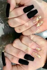 Coffin Black And Clear Nails Black And Gold Coffin Nail Design In 2020 Gold Acrylic Nails Pink Acrylic Nails Coffin Nails Designs