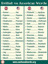 British Vs American Words Useful List Of British And American Vocabulary Confused Words In 2020 British Vs American Words British Vs American American Words
