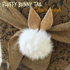 Purple Chocolat Home Fluffy Bunny Tail Chair Sash Tutorial Easter Table Decorations Spring Easter Decor Easter Chair