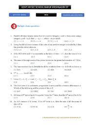 Math level 1, navodaya vidyalaya, and seamo. 10th Maths Numbers And Sequences Mcq Worksheet
