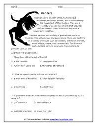 Dancers Reading Worksheet Reading Worksheets Elements Of Dance Dance Instruction