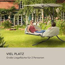 Hängeliege mit gestell schwebeliege schwingliege gartenliege sonnenliege garten. Fountain Valley Hangeliege Sonnendach Entspannende Schwingbewegung Weiche 4 Cm Hohe Liegepolsterung 2 Seitenpolster Stabiler Standfuss Aus Stahl 200 Kg Max Verzinkte Stahlschrauben Ge