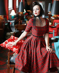 Dress Vintage 50s Style Perfect For Christmas Black And Red Tartan Fashion Vintage Dresses Tartan Dress