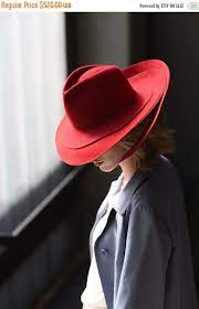 Sale Women Red Felt Fedora Wide Brim Hat Millinery Winter Autumn Fall Handmade Hand Blocked Red Felt Wedd Hat Fashion Fedora Hat Outfits Outfits With Hats