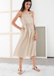 Gathered Linen Midi Dress Midi Dress Beige Midi Dress Dresses