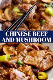 In This Takeout Style Chinese Beef And Mushrooms Stir Fry The Beef Is Cooked Together With Chinese Beef Recipes Beef And Mushroom Recipe Homemade Chinese Food