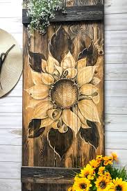This Sunflower Is Hand Carved Into A Mini Barn Door Hang This Wood Art On Your Wall Above Your Desk Sunflower Wall Art Wood Burning Art Sunflower Wall Decor