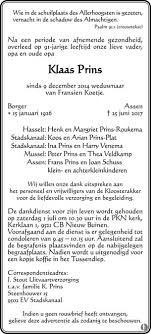 Klaas Prins Mensenlinq Nl De Weekkrant Overlijden Nieuws Condoleances En Familieberichten