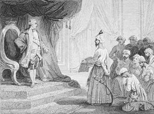 Louis XVI receives the ambassadors of Tipu Sultan in 1788. Tipu Sultan is known to have sent many diplomatic missions to France, the Ottoman Empire, Sultanate of Oman, Zand Dynasty and Durrani