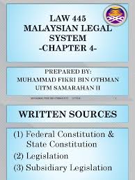 The federal constitution consists of 183 articles and and 15 parts. Law445 Chapter 4 Public Law Legal Concepts