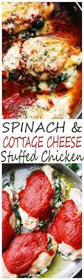 Saucy Spinach And Cottage Cheese Stuffed Chicken Easy Delicious Yet Healthy Stuffed Chicken Breasts With Spi Cottage Cheese Recipes Chicken Recipes Healthy