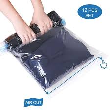 12 Pack Compression Bags For Travel Space Saver Bags No Vacuum Roll Up Bags For Clothes No Pump Needed 4x 28 X20 8x 24 X16 In 2020 Storage Bags For Clothes Bag