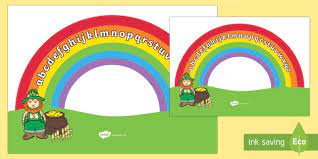 This set includes two pairs of mats: Rainbow Alphabet Arc