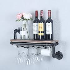 Floating shelves were included for alcohol storage. Mbqq 19 7in Industrial Rustic Wall Mounted Wine Racks For New Home Liquor Bottle Storage Holders For Housewarming Gift Ideas Floating Shelves With 5 Long Stem Glass Holder Home Decor Display Rack Wine Accessories Kitchen