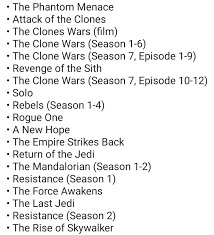 So, without any further ado, let's get started! I Created A Watch Order To Binge Through Star Wars Chronologically Do You Canon Experts Think This Looks Correct Starwarscanon