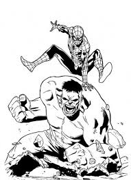 The coloring page has hulk standing on a wooden plank or stairs trying to catch something or someone with his one hand. Hulk And Spiderman Coloring Pages Bordes De Diplomas Dibujos Disfraces Infantiles