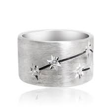 Starry Constellation Band | 13mm Wide Silver Ring with 9 Diamonds - be om.