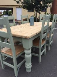 Recycle old tables into beautiful new furniture and amazing works of art with paint and decoupage techniques. 6ft Farmhouse Table And 6 Chairs In Sage Green Painted Dining Table Farmhouse Chairs Rustic Farmhouse Kitchen