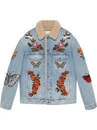 Gucci Embroidered Denim Jacket With Shearling Farfetch Denim Jacket Patches Embroidered Denim Jacket Denim Jacket
