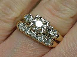 Vintage Wedding Rings Set Cute 1940s Illusion Head Etsy Wedding Ring Sets Vintage Wedding Rings Vintage Wedding Ring Sets