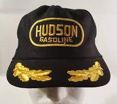 80s Hudson Gasoline Black Trucker Hat Gold Filigree Embroidery Etsy Black Trucker Hat Trucker Hat Hats