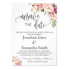 Unsave The Dates Wedding Date Change Pink Floral Invitation Zazzle Com Floral Invitation Country Themed Wedding Invitations Country Wedding Invitations