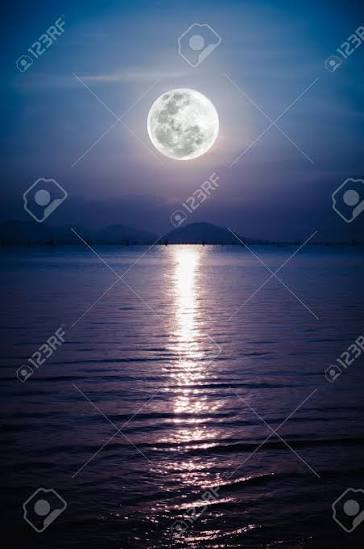Fantastic View Of The Sea. Romantic Scenic With Full Moon On Sea To Night.  Reflection Of Moon In Water. Stock Photo, Picture and Royalty Free Image.  Image 61115352.