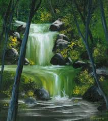 Waterfall acrylic painting on canvas. Waterfall Painting Waterfall Paintings Landscape Paintings Acrylic Landscape Paintings