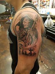 Grim Reaper With Graveyard Tattoo Tattoos Graveyard Tattoo Tattoo Meaning