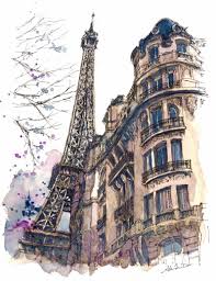 Travelling Drawing And Painting Watercolor Architecture Eiffel Tower Painting Travel Art