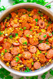 How to make mexican pinto beans from scratch in 1 pot! 15 Minute Mexican Rice Beans Skillet With Sausage Averie Cooks