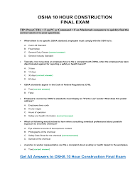 Osha 10 Construction Final Test Answer Key Cs