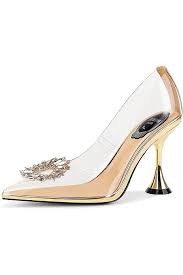 Amazon.com: YODEKS 女款透明包鞋尖頭透明高跟鞋8.5 公分細高跟婚禮女款晚宴鞋, 米色, 5 : 服裝，鞋子和珠寶