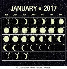 Vector Moon Phases Calendar For January 2017