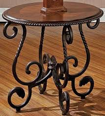 Pair of chic wrought iron and oak 'rectiligne' end tables by design frères. Wrought Iron End Tables Living Room Steve Silver Furniture Iron Table Furniture