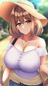 Sexy anime girl with big breasts on vacation in summer. Cartoon style.  Generative AI Stock Illustration | Adobe Stock