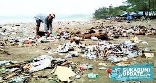 Pemandangan di tepi pantai jalur pantai utara kota tuban penuh sampah, sampah dari warga sekitar maupun dari laut yang terbawa arus. Akibat Buang Sampah Ke Sungai Pantai Palabuhanratu Sukabumi Kotor