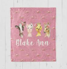 Personalized Name Blanket Personalized Name Floral Blanket Farm Animals Baby Girl Name Blanket Personalized Floral Blanket In 2020 Floral Blanket Baby Girl Names Baby Animals