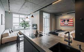 公寓设计 乌克兰这间49 59 m 设计师为了让空间看起来更宽阔采用了开放式格局并以灰黑白为基调设计 设计师 yodezeen home decor home conference room table