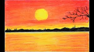 How To Draw Scenery Of Red Sunset With Oil Pastels Step By Step Very E Landscape Drawings Oil Pastel Easy Drawings How to draw beautiful sunset over the sea | easy nature scenery drawing for beginners. how to draw scenery of red sunset with